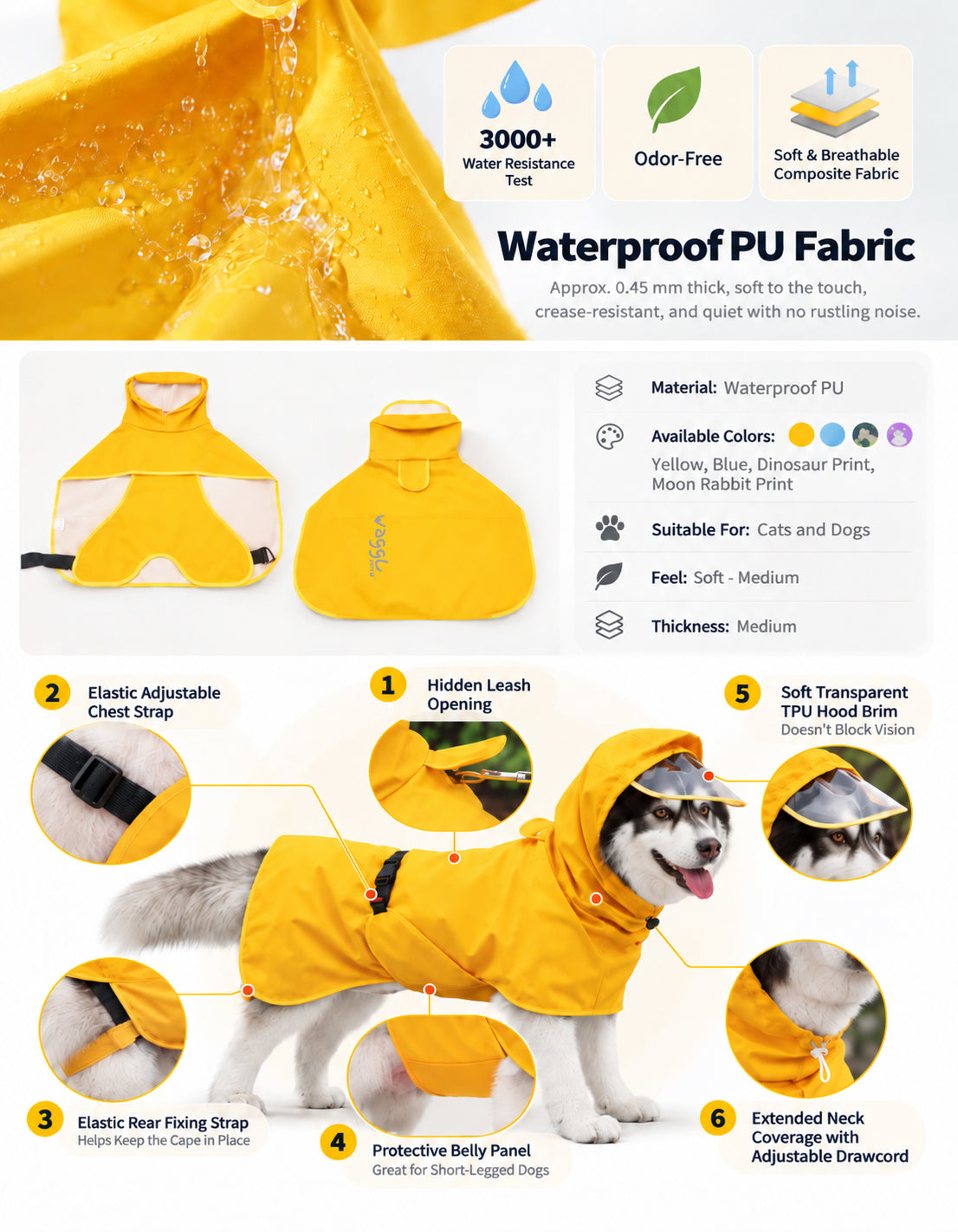 WAGGL Pets Cloud Cruise Waterproof Dog Rain Poncho