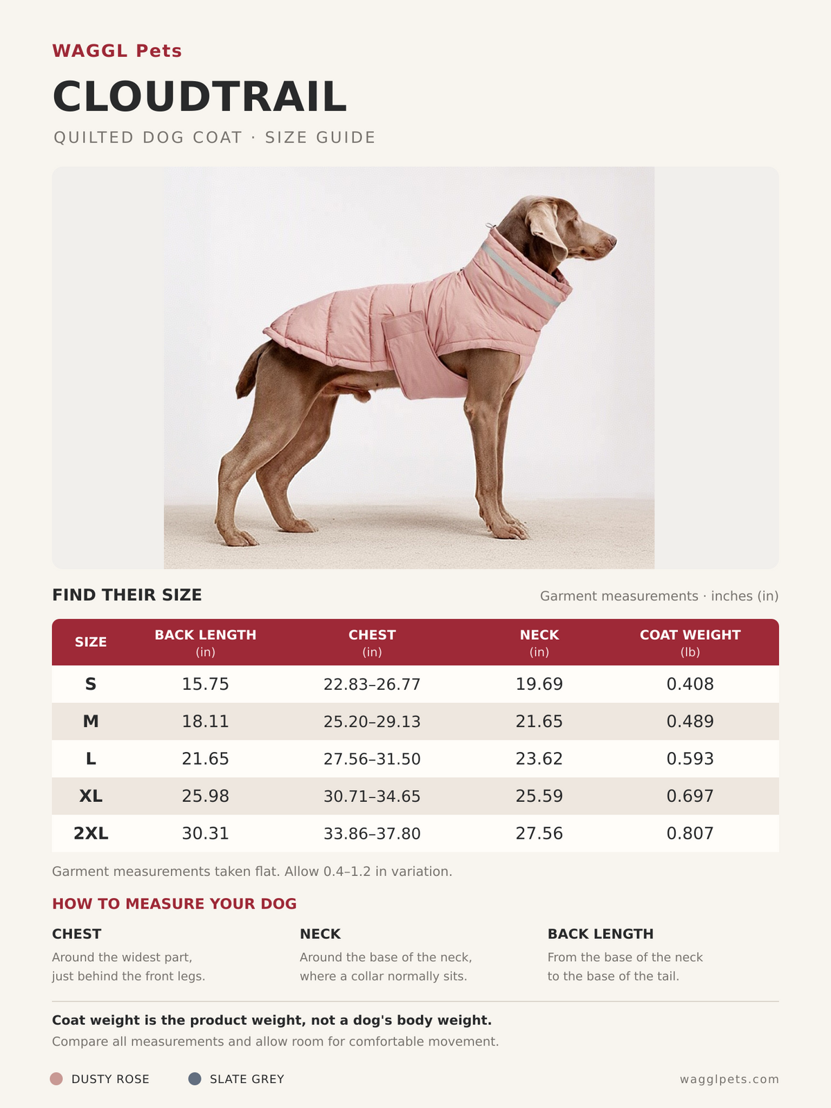 WAGGL Pets Cloudtrail Quilted Dog Coat
